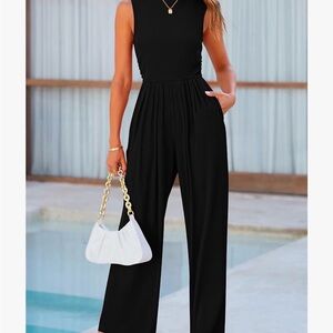 Pretty Garden XL Black Wide Leg Jumper One Piece Pants Romper Women’s Zip Pocket